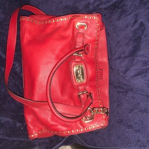 Michael  Kors Red  large bag trimmed w/ gold
